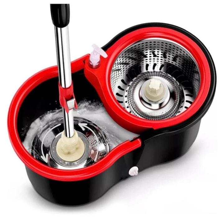 Mop rotativ cu galeata, Maner Inox + 5 Rezerve