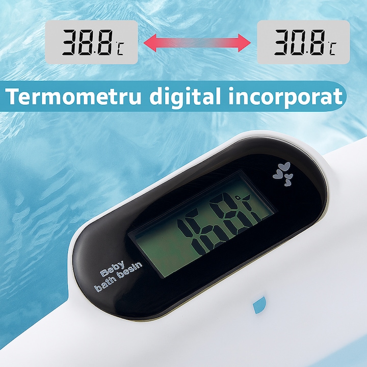 Cadita pliabila bebelusi cu termometru digital, Albastru