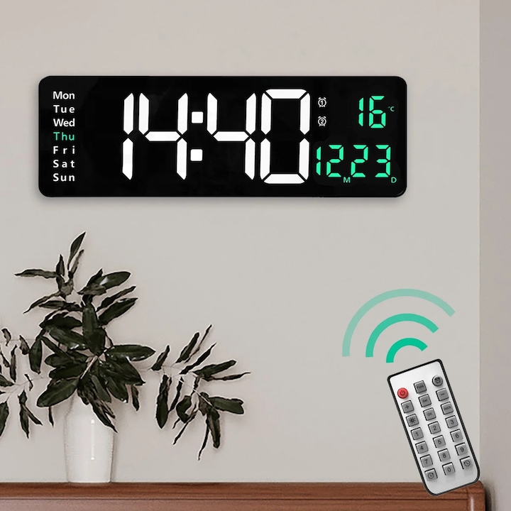 Ceas de perete digital LED, afisaj mare, control la distanta