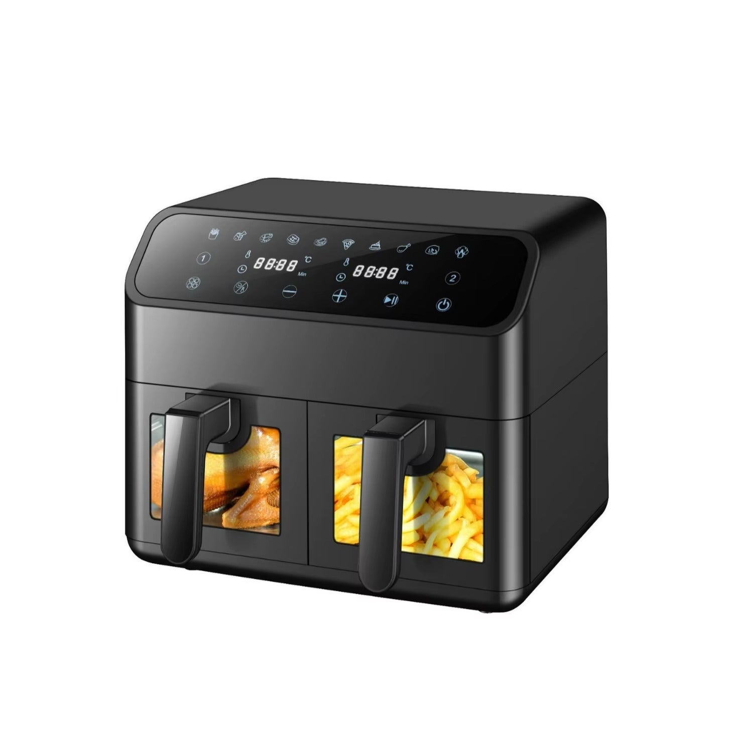 Friteuza dubla cu aer cald 3000 W, 6 litri, 8 programe