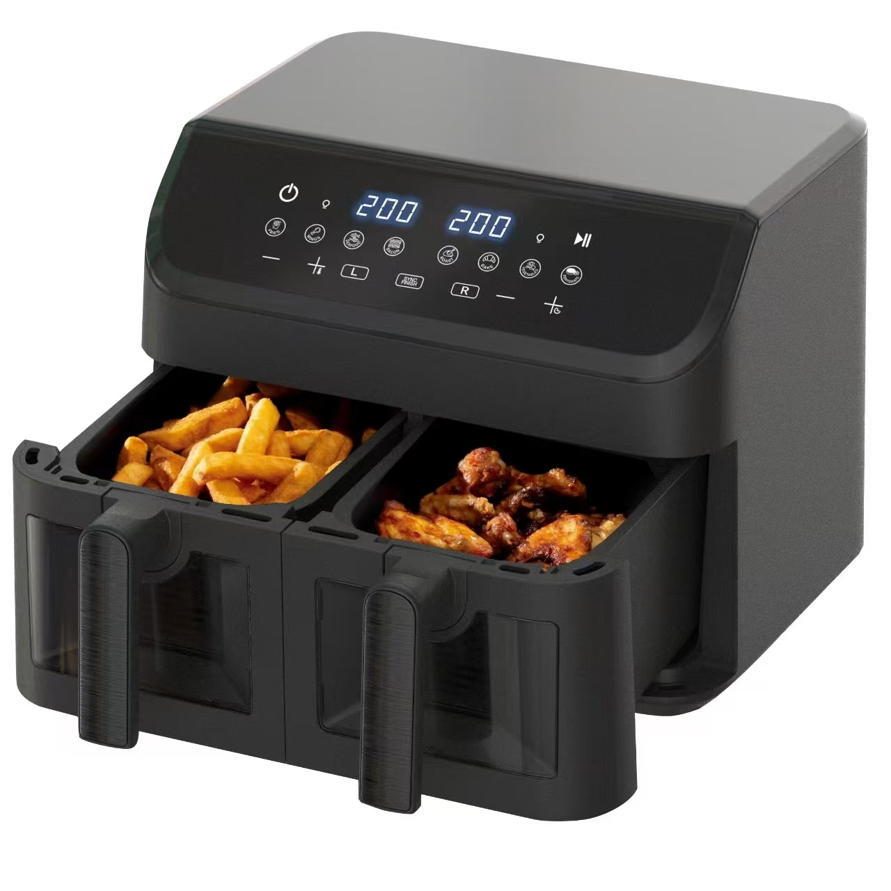 Friteuza dubla cu aer cald 3000 W, 6 litri, 8 programe