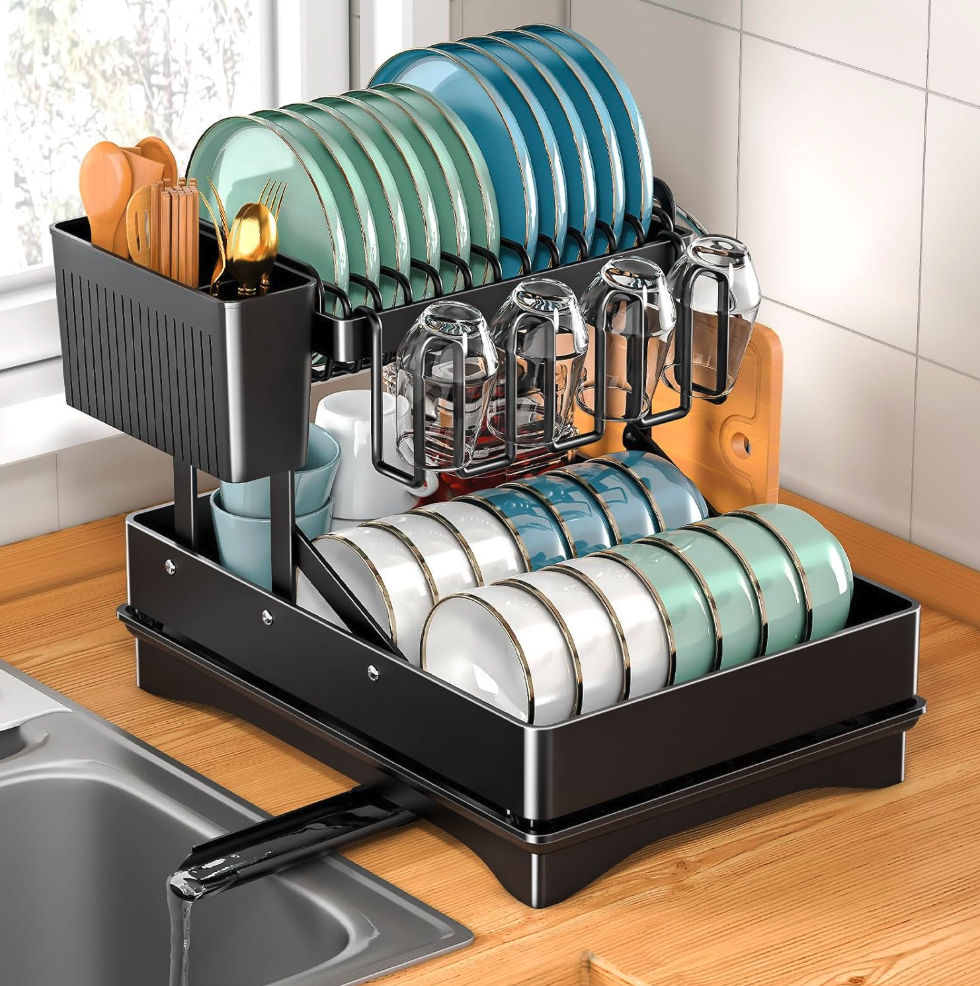 Scurgator vase 2 niveluri, suport tacamuri si pahare