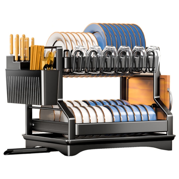 Scurgator vase 2 niveluri, suport tacamuri si pahare