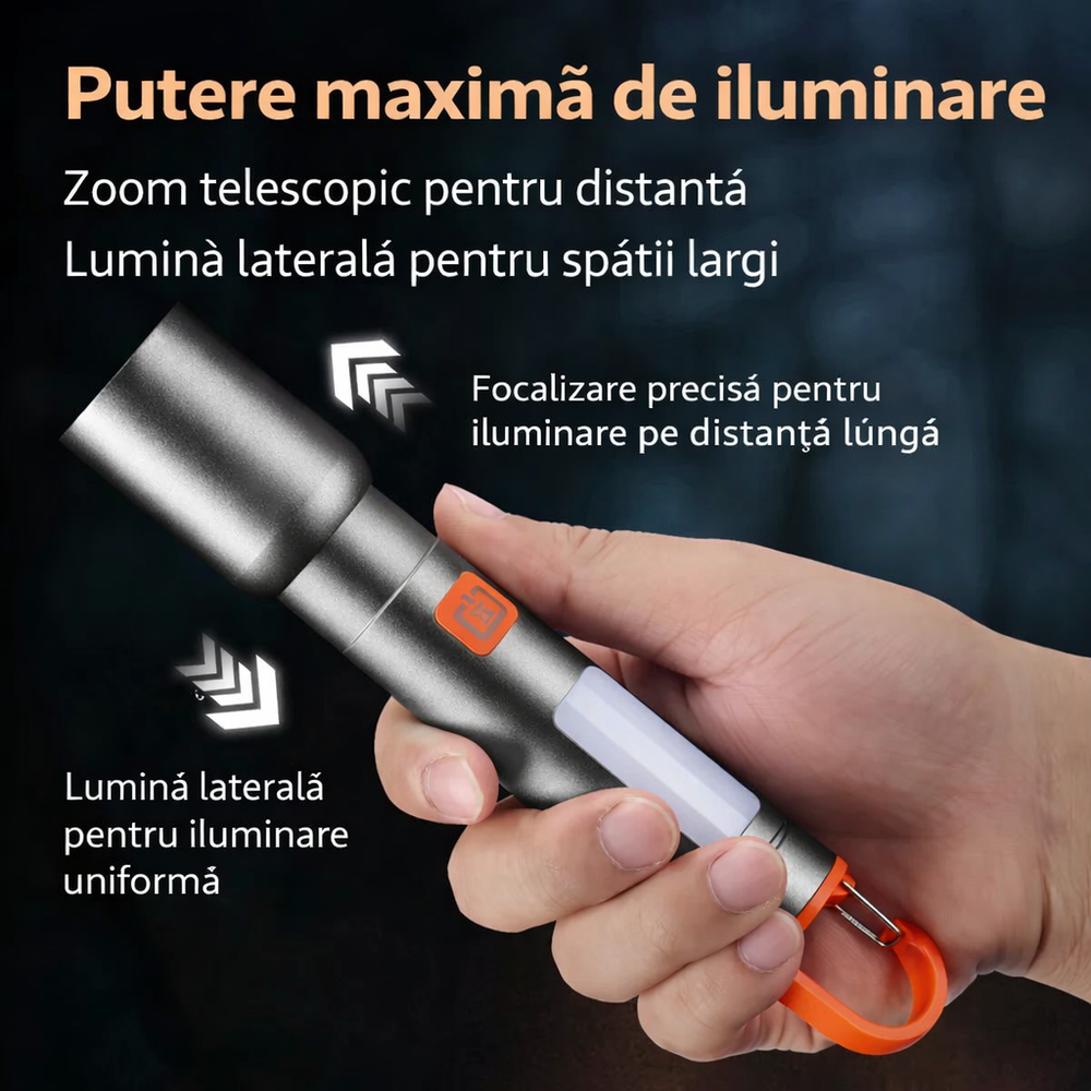 Lanterna LED LumiMax Pro reincarcabila, lampa camping si carlig
