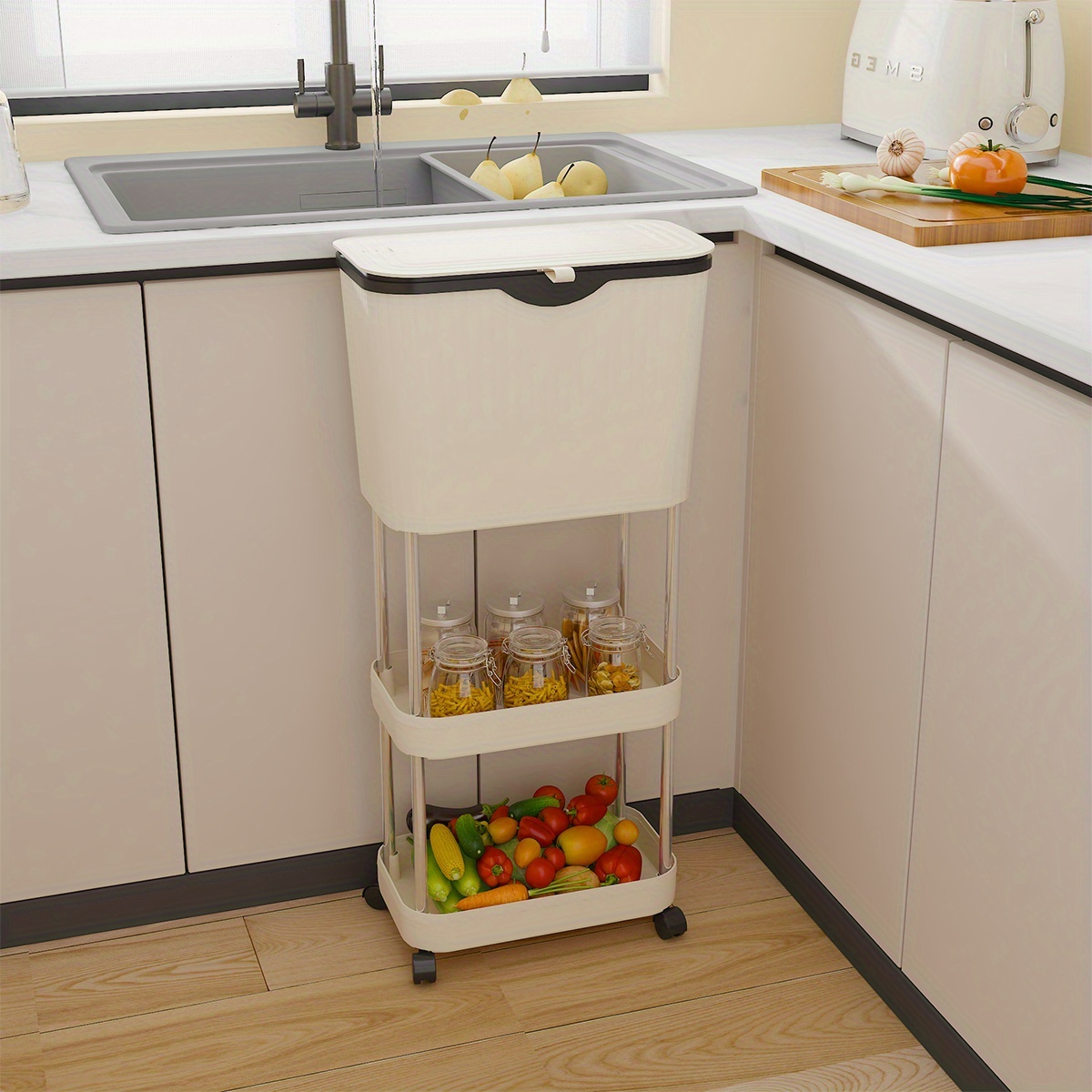 Carucior organizator cu 3 niveluri si roti