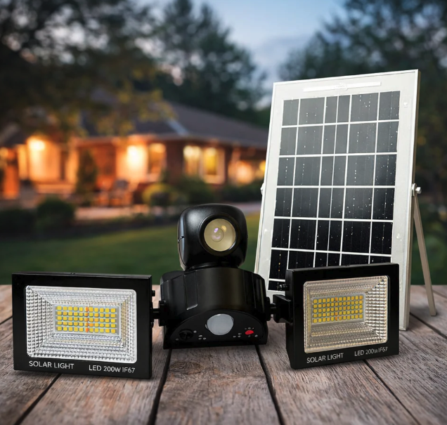 Proiector solar LED dublu 200 W cu Senzor de miscare, telecomanda