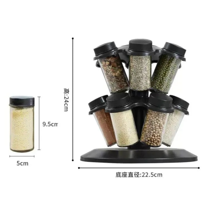 Suport rotativ cu 12 borcane pentru condimente, capace detasabile