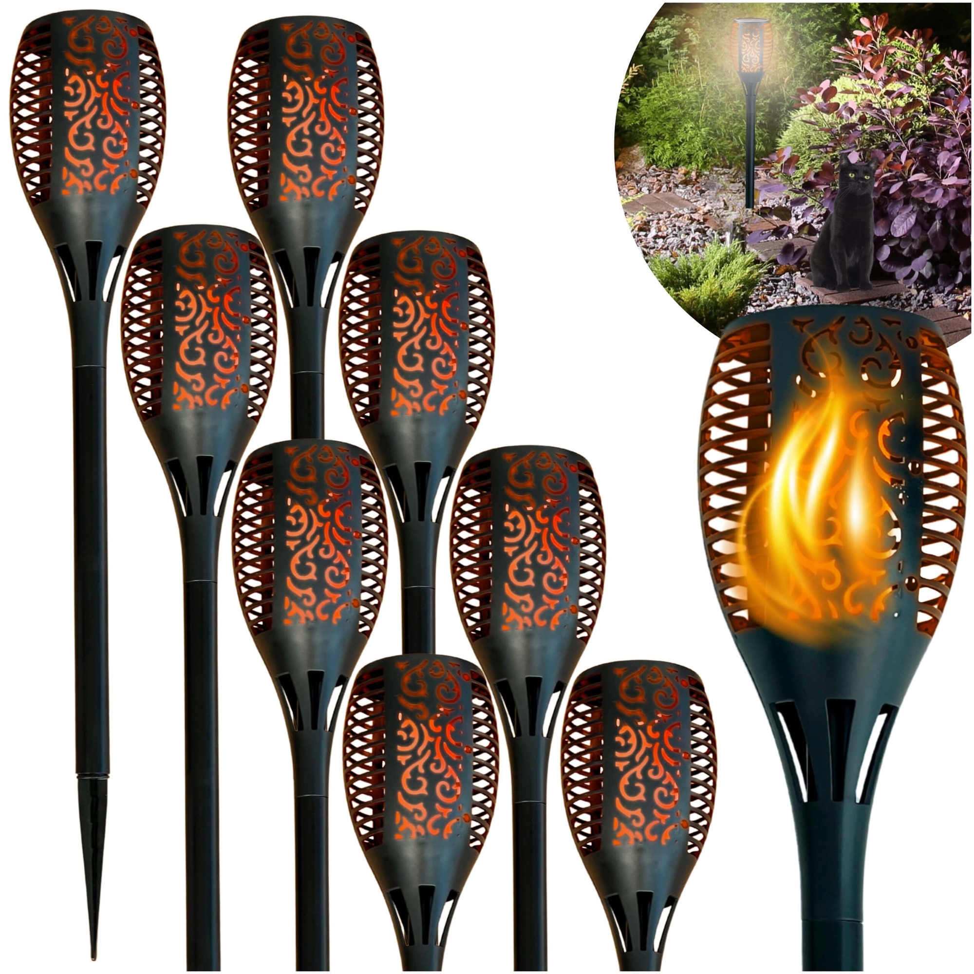 Set 8 x Lampa solara tip torta cu efect flacara, 50 cm