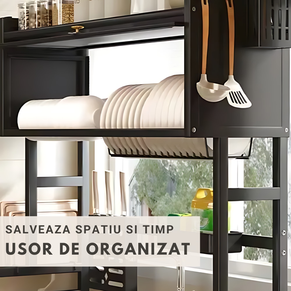 Raft scurgator vase si tacamuri, 85 cm, Negru