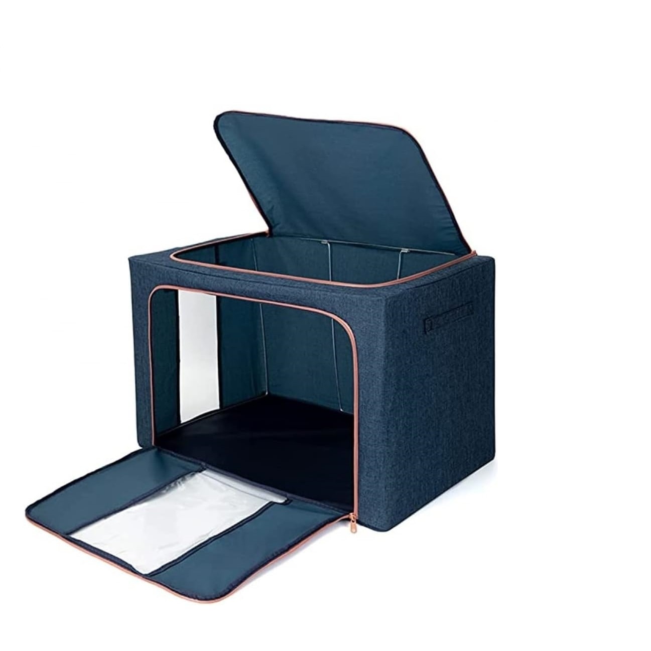 Set 3 cutii pliabile pentru depozitare, 24L, 66L, 100L, Albastru