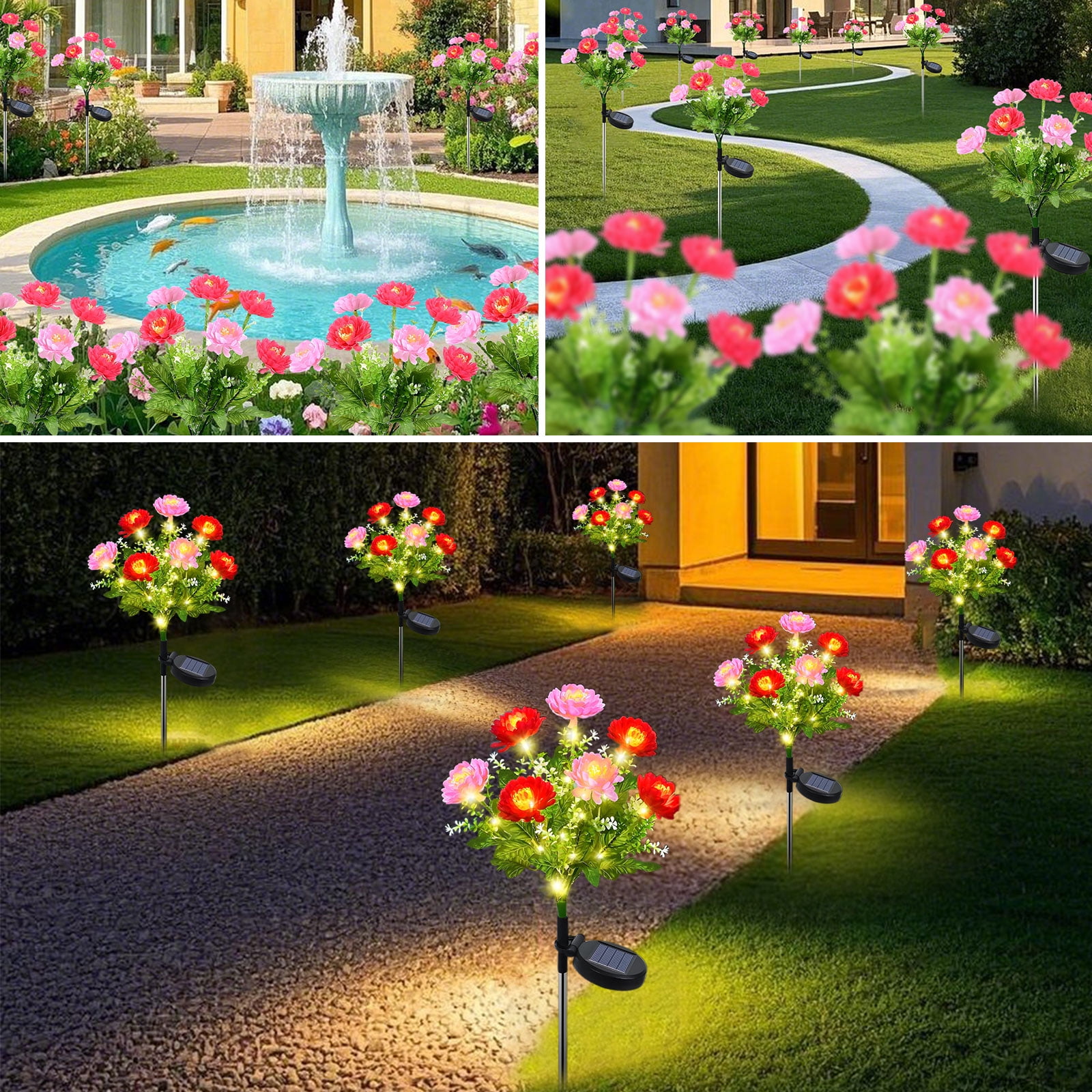 Set 2 x Lampa solara Bujori Roz 60 cm, iluminat ambiental gradina