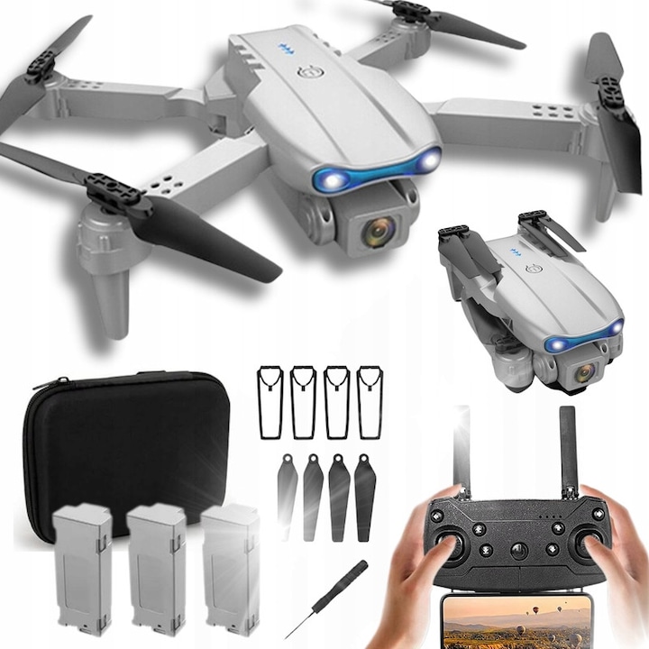 Drona cu 2 camere video, 3 x acumulator 1800 mAh, Gri