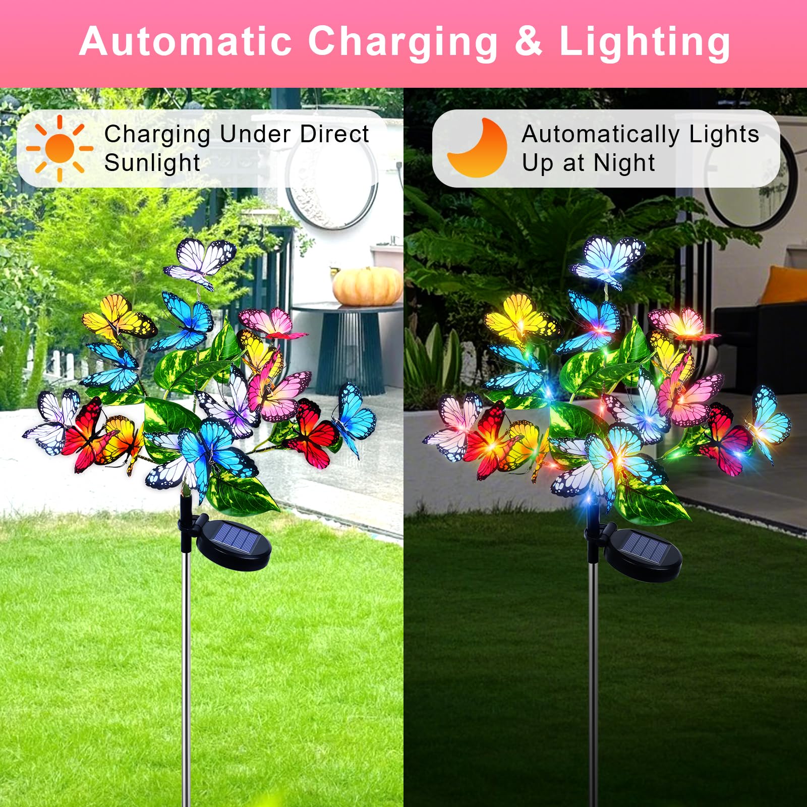 Set 2 x Lampa solara Fluturi LED 70 cm, IP 66