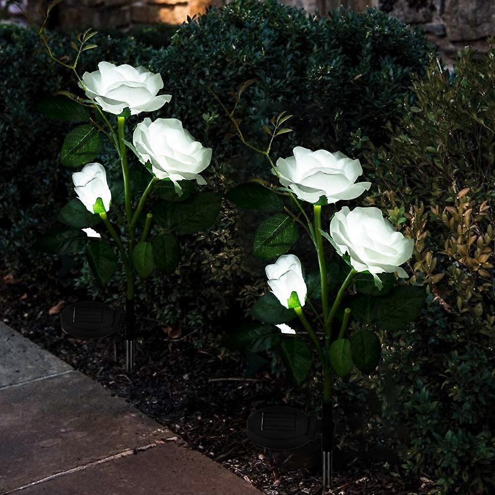 Set 2 x Lampa solara Trandafir Alb, 3 flori LED