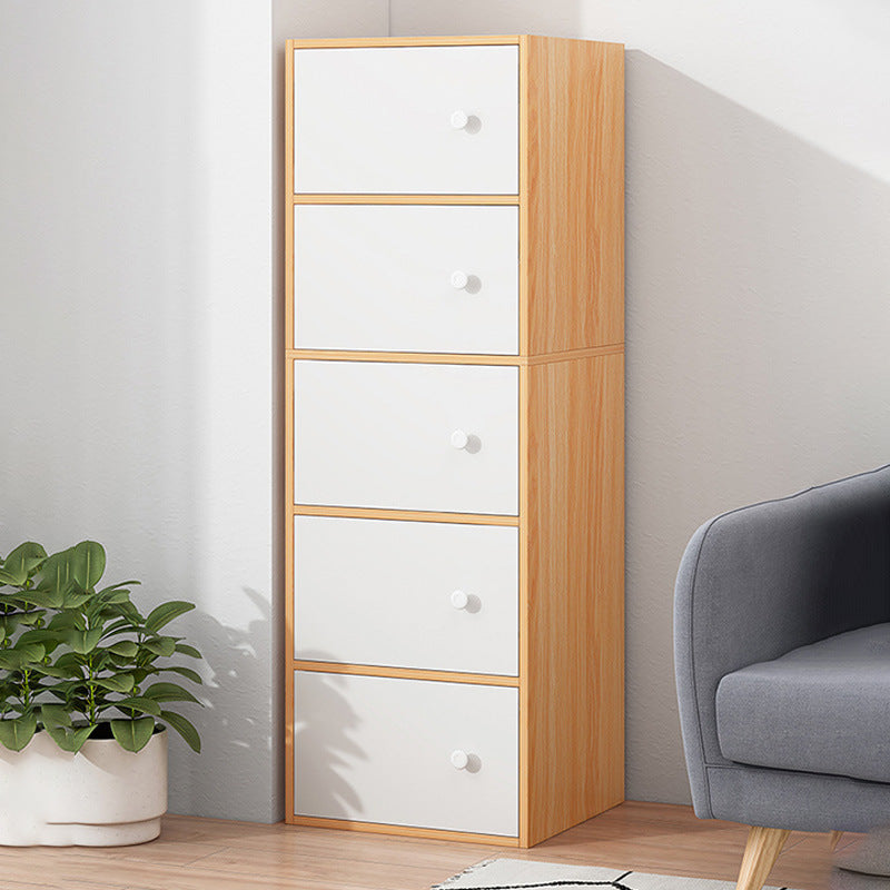 Dulap din lemn cu 5 usi, 40 x 30 x 127 cm, Alb/Stejar