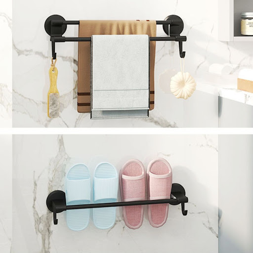 Suport dublu prosoape baie, 50 cm, Negru