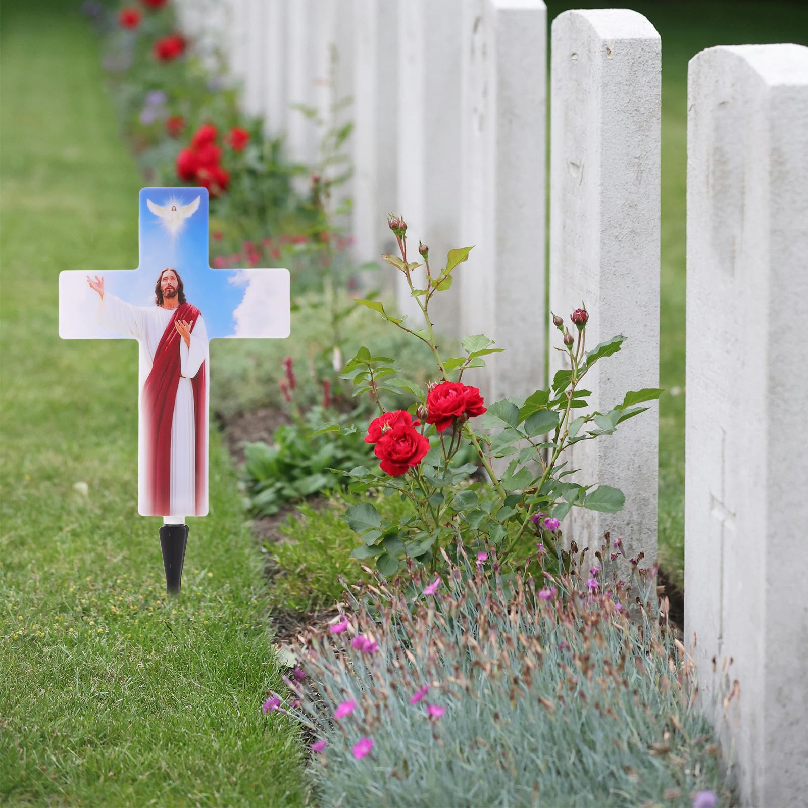 Cruce Solara LED pentru Mormant, 57 x 25 cm