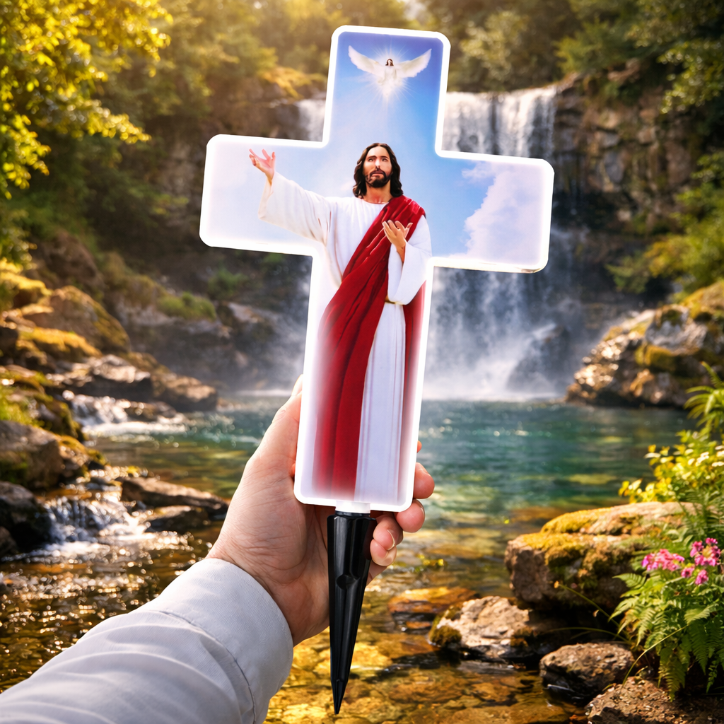 Cruce Solara LED pentru Mormant, 57 x 25 cm