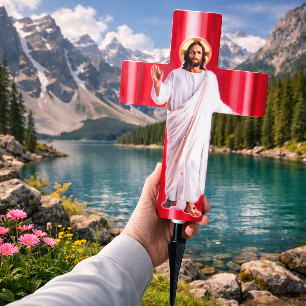 Cruce Solara LED pentru Mormant, 57 x 25 x 8 cm