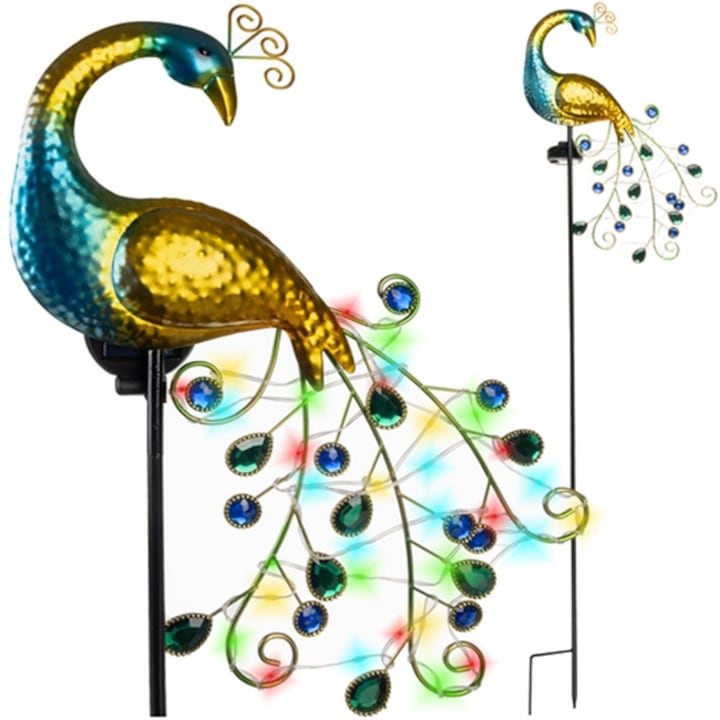 Set 2 x Lampa solara model Paun, LED alb cald