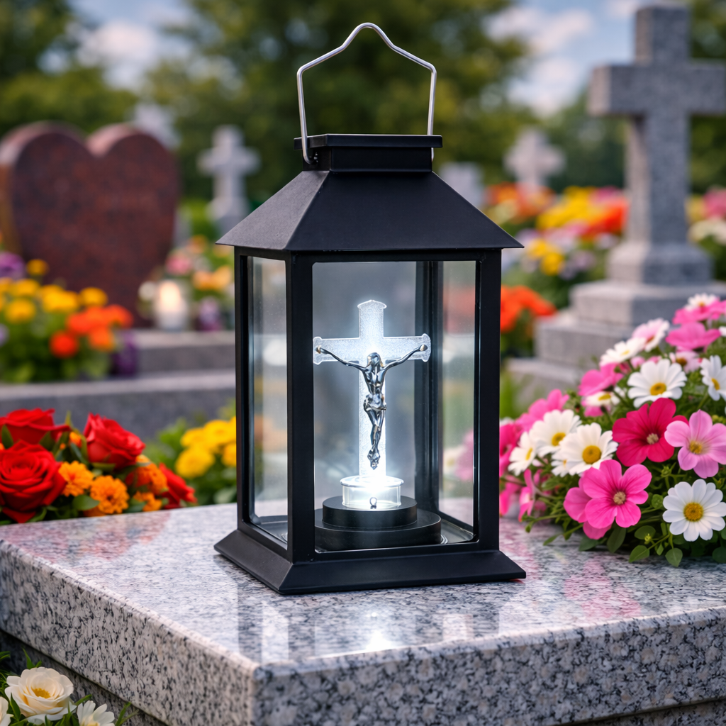 Felinar solar Cruce LED, Negru, 14x28 cm