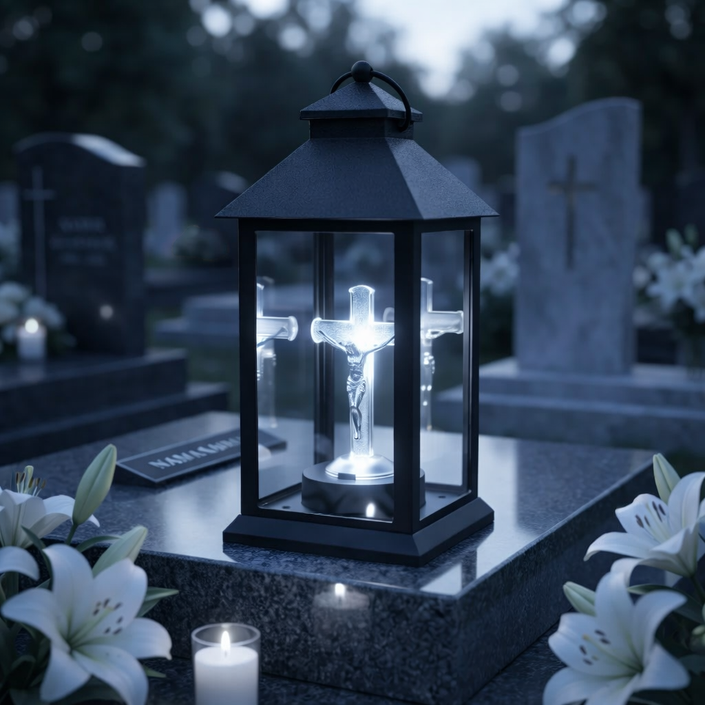 Felinar solar Cruce LED, Negru, 14x28 cm