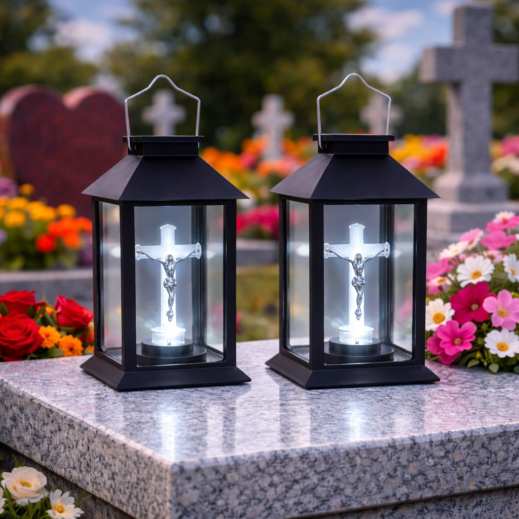 Set 2 x Felinar solar Cruce LED, Negru, 14x28 cm