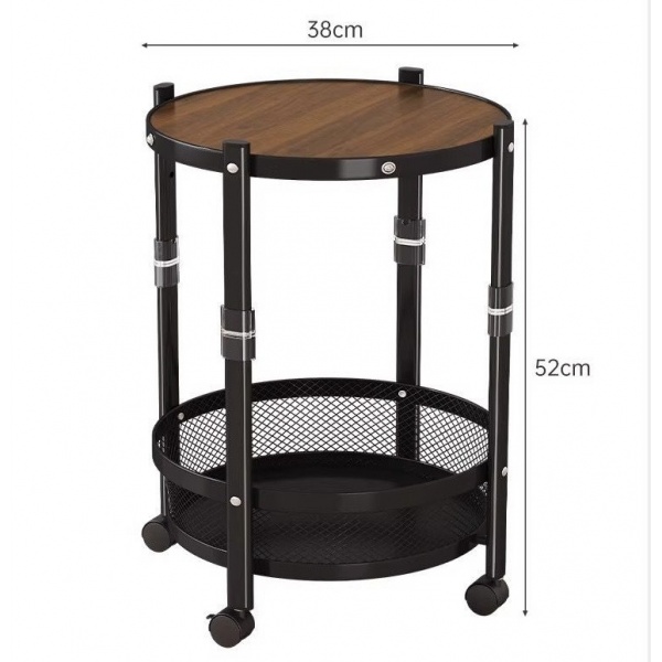 Masa pliabila cu roti si raft metalic, blat rotund, 38 x 52 cm