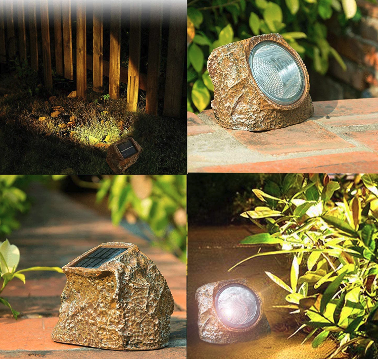 Set 2 x lampa solara cu aspect de piatra