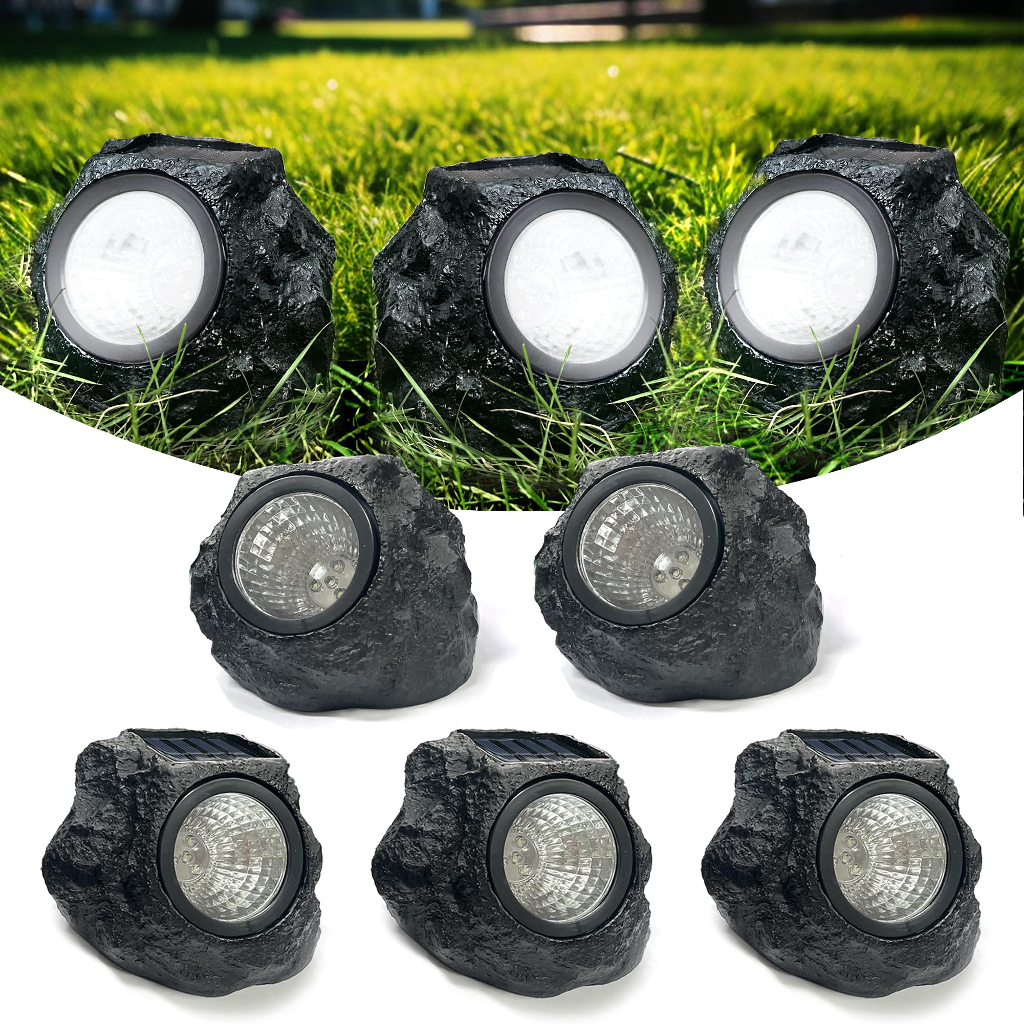 Set 2 x lampa solara cu aspect de piatra