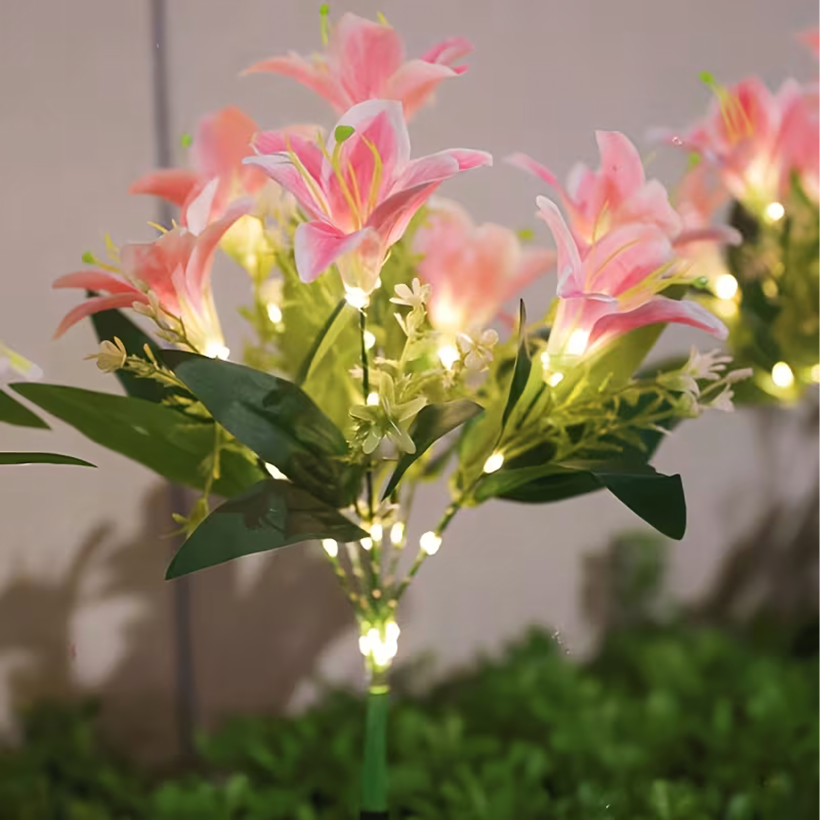 Set 2 x lampa solara 70 cm, 6 crini roz