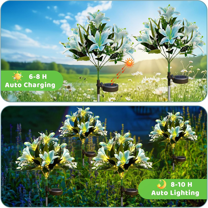 Set 2 x lampa solara 70 cm, 6 crini albastri