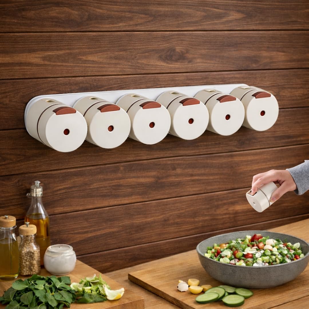 Set 4 recipiente pentru condimente, suport de perete, prindere magnetica