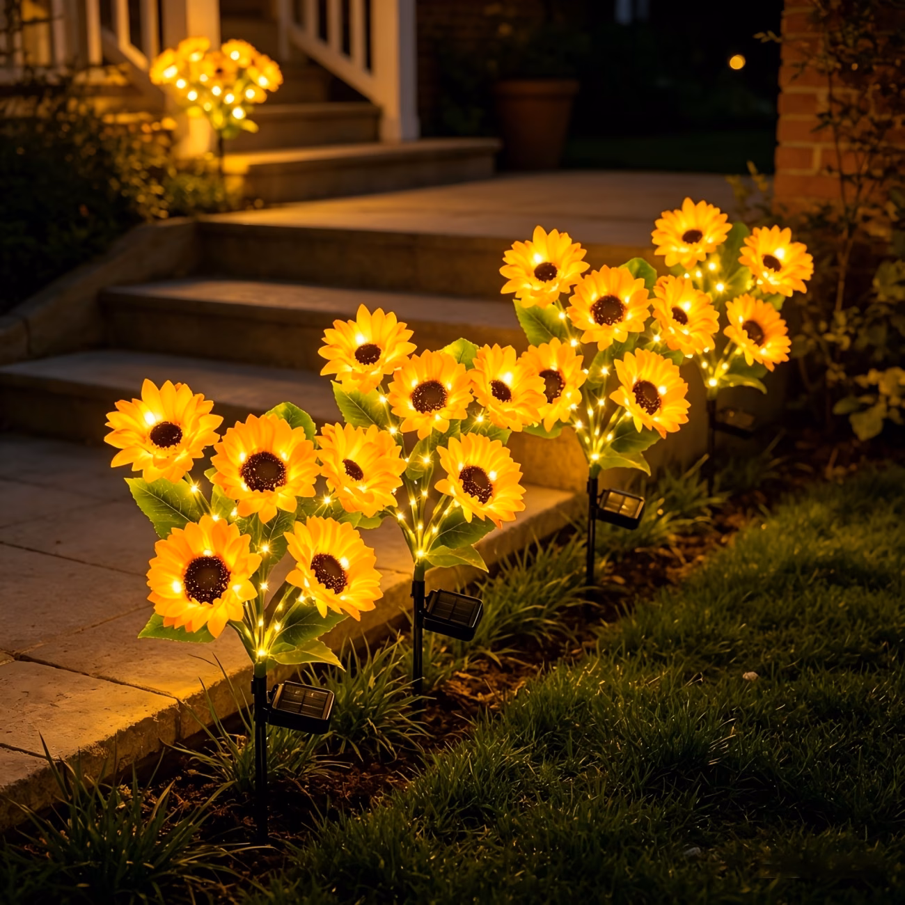 Set 4 x lampa solara 5 flori, 70 cm, Floarea Soarelui