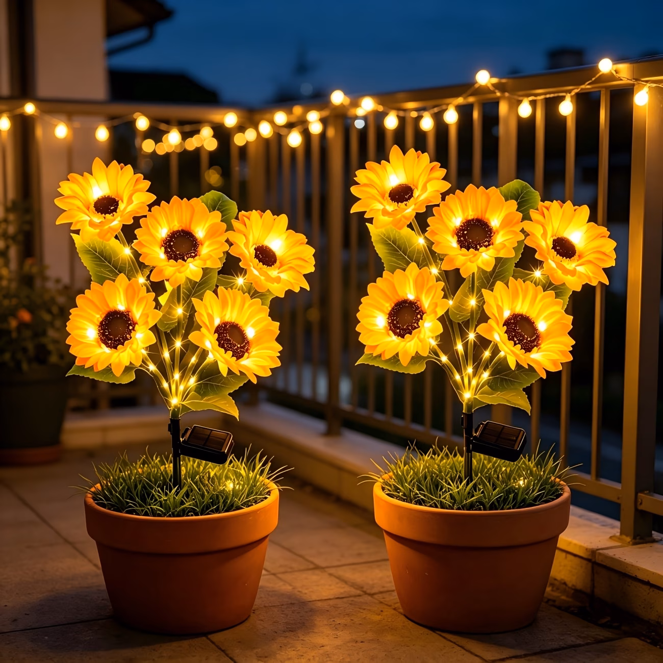 Set 4 x lampa solara 5 flori, 70 cm, Floarea Soarelui