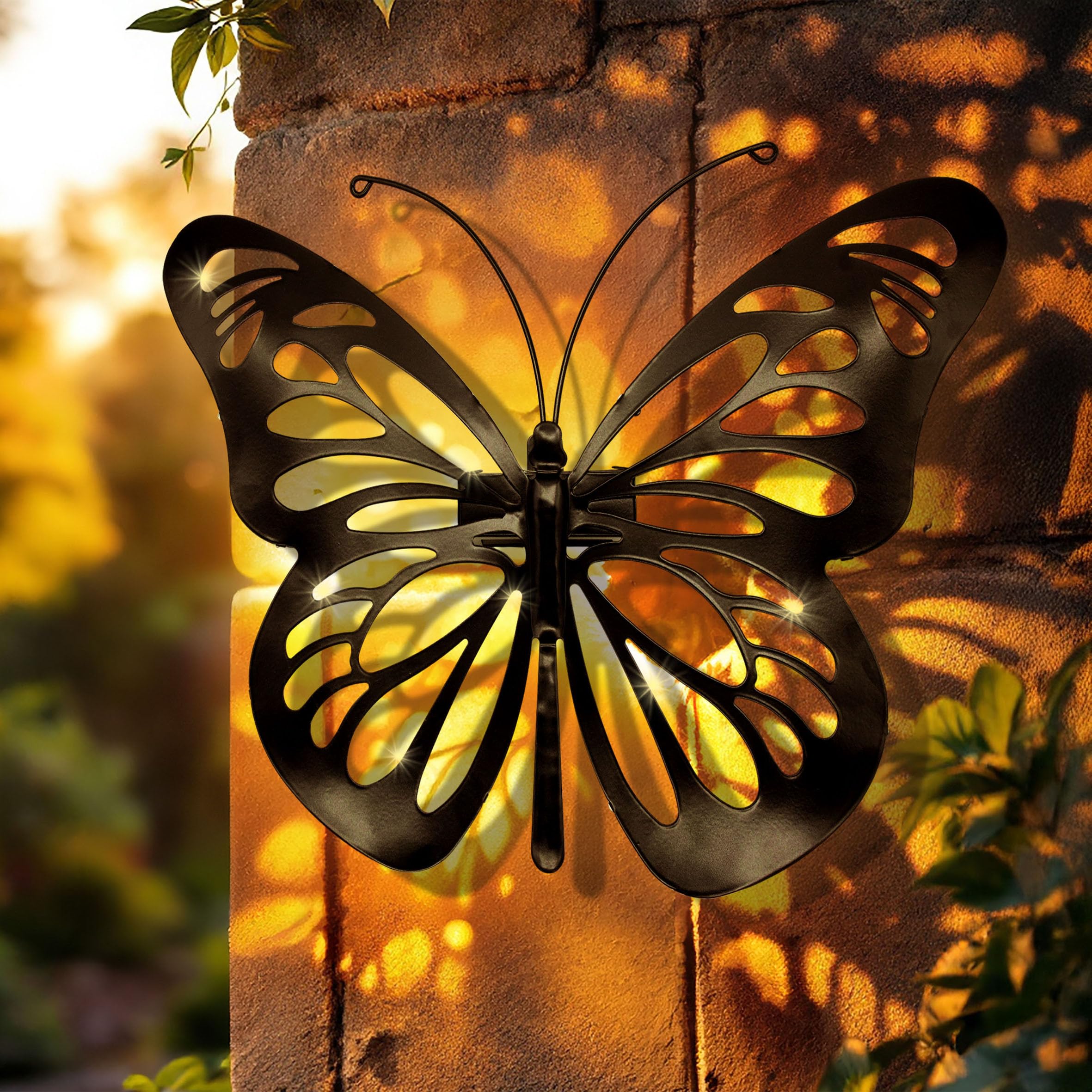 Decoratiune solara metalica, forma de fluture 34x26 cm, Negru