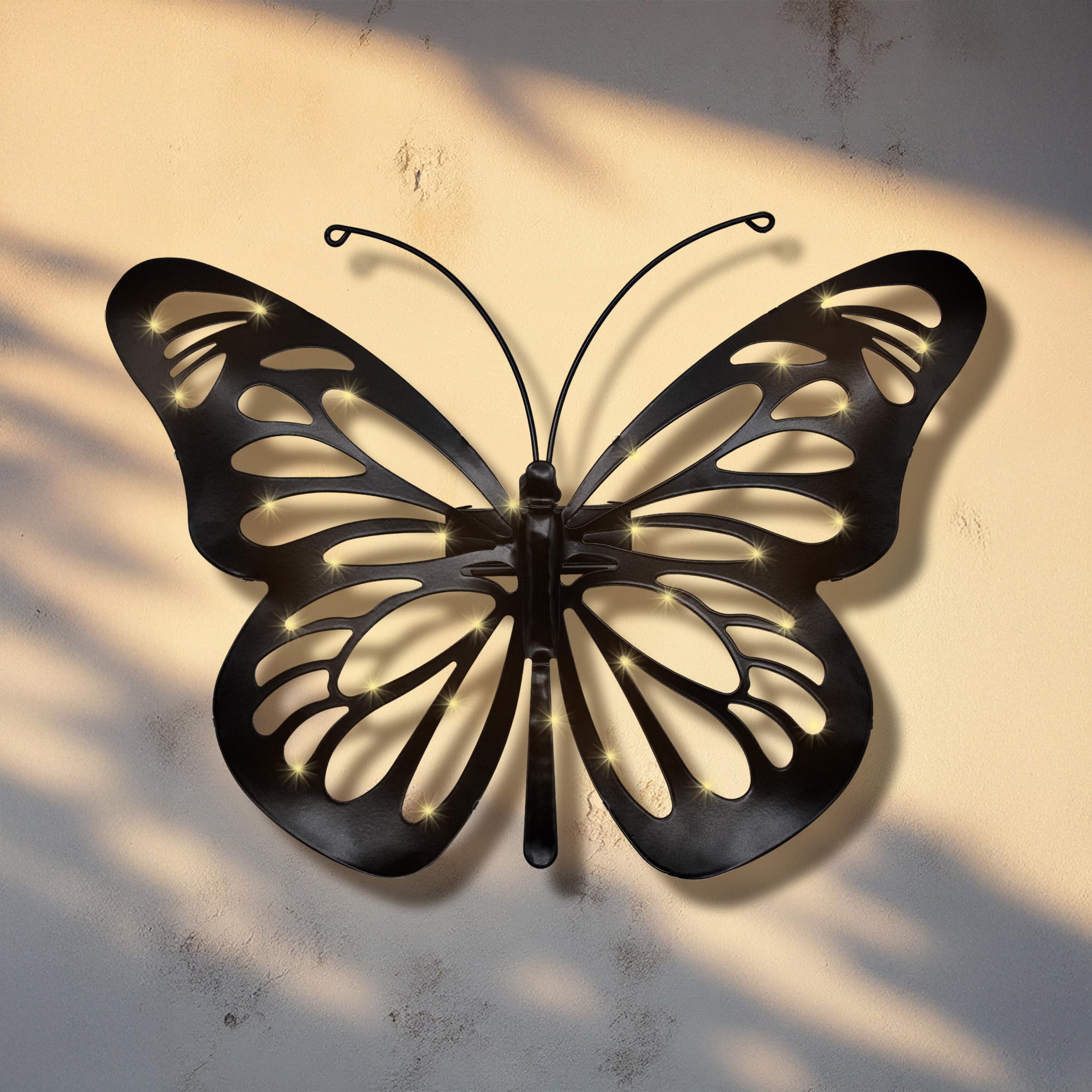 Decoratiune solara metalica, forma de fluture 34x26 cm, Negru
