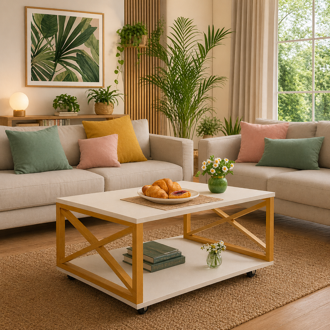 Masuta de cafea dreptunghiulara cu roti, 98x60 cm