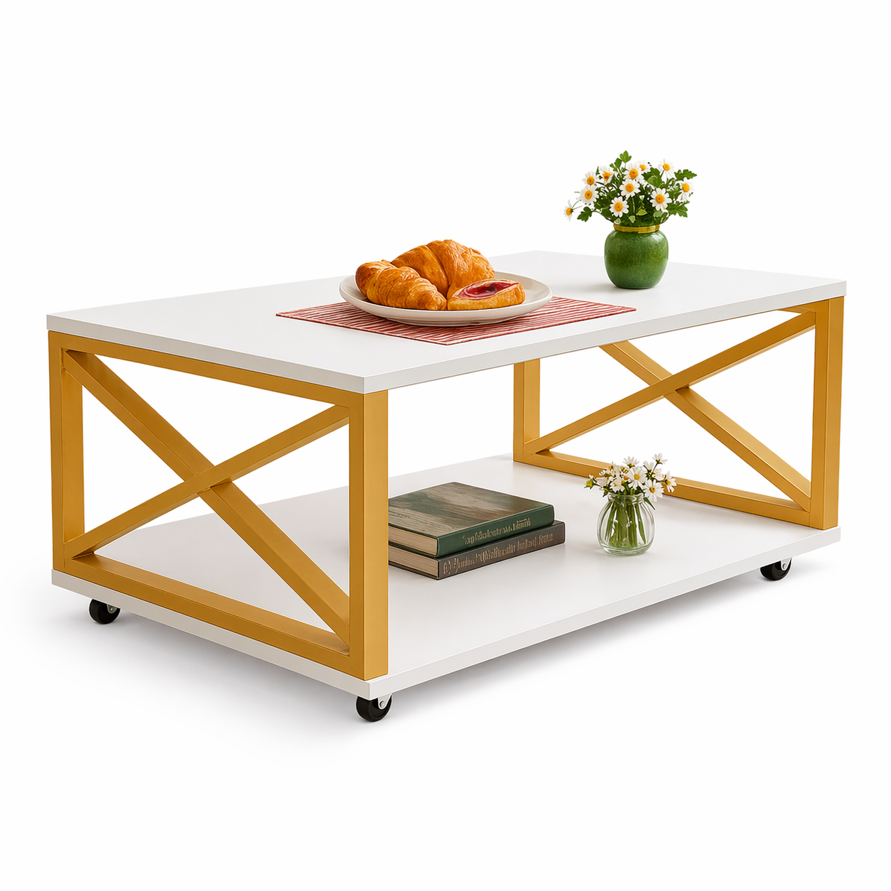 Masuta de cafea dreptunghiulara cu roti, 98x60 cm