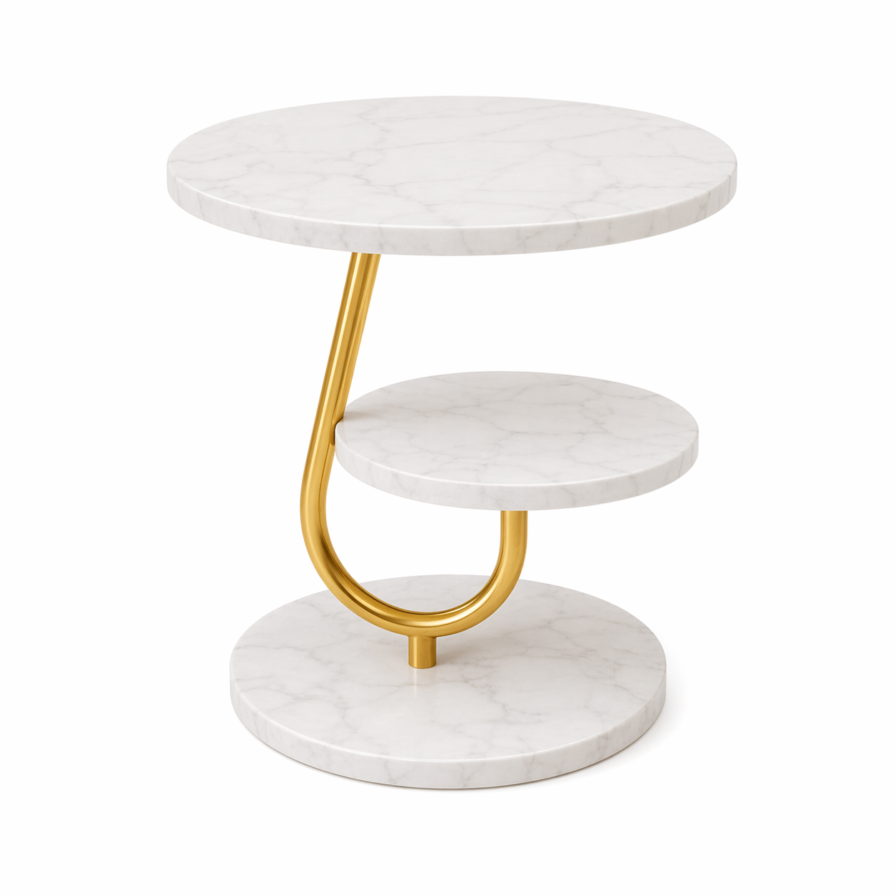 Masuta rotunda cu raft inferior, blat tip marmura, 45x60 cm