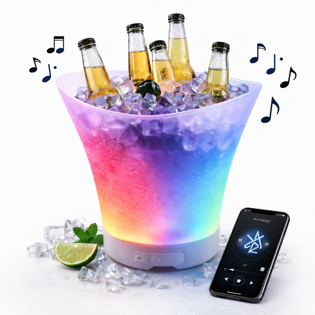 Frapiera LED cu boxa Bluetooth, efecte luminoase RGB, port USB