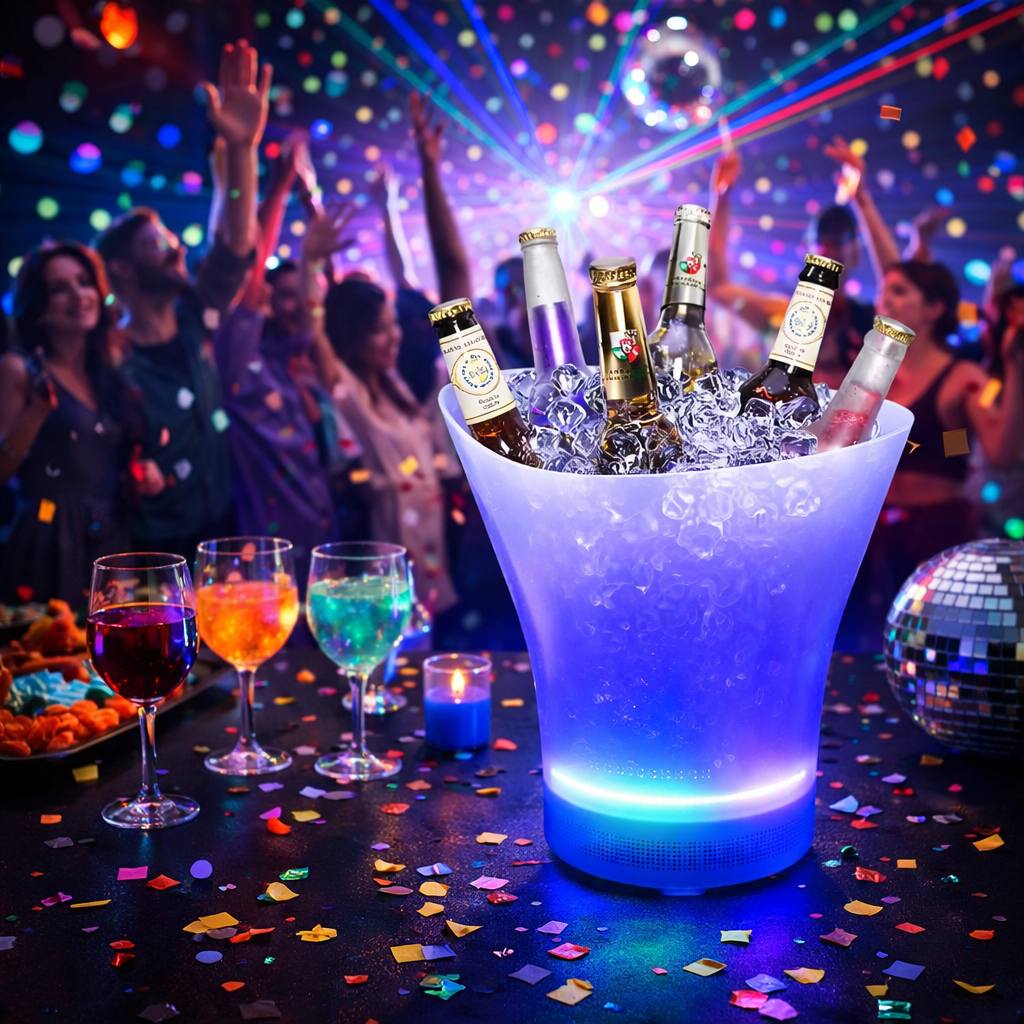 Frapiera LED cu boxa Bluetooth, efecte luminoase RGB, port USB