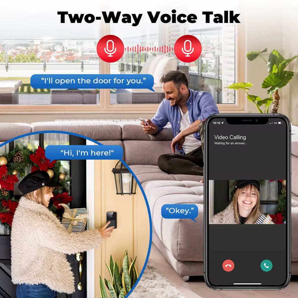 Sonerie Video Smart 4K WiFi, Night Vision, Audio Bidirectional