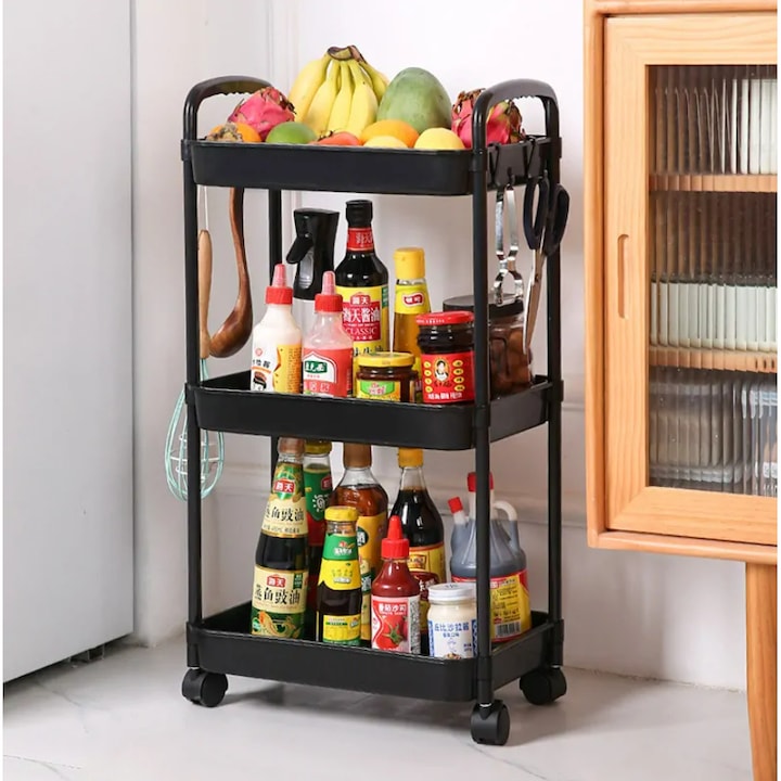 Etajera mobila cu rafturi, 33 x 20 x 65 cm, Negru
