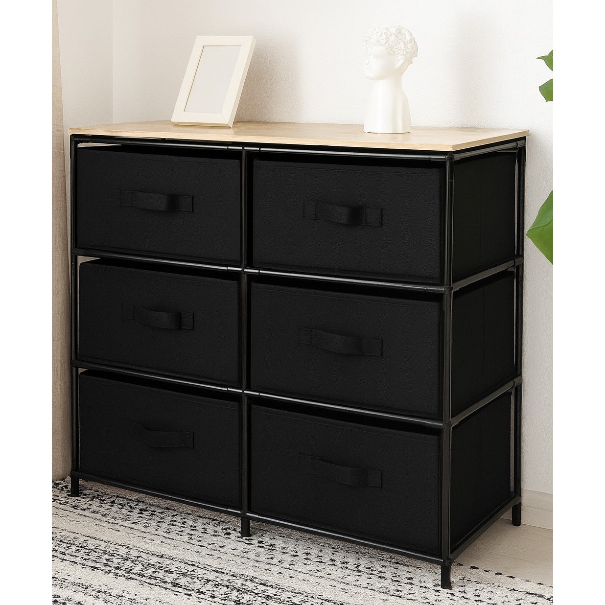 Comoda cu 6 sertare textile, 75x30x69 cm, Negru