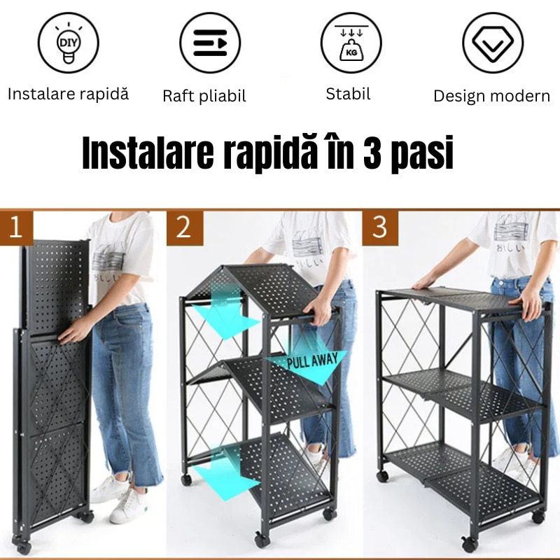 Raft metalic pliabil, 3 compartimente
