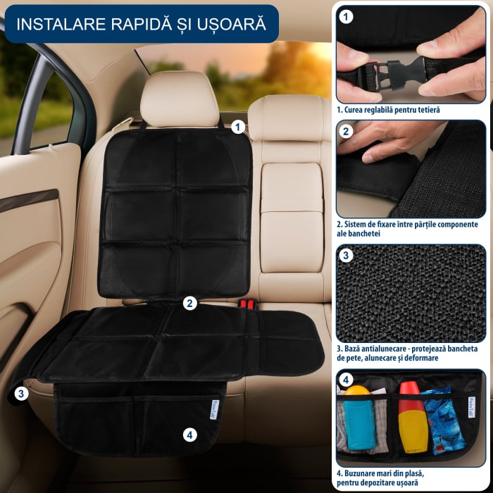 Husa impermeabila protectie bancheta auto, 4 buzunare