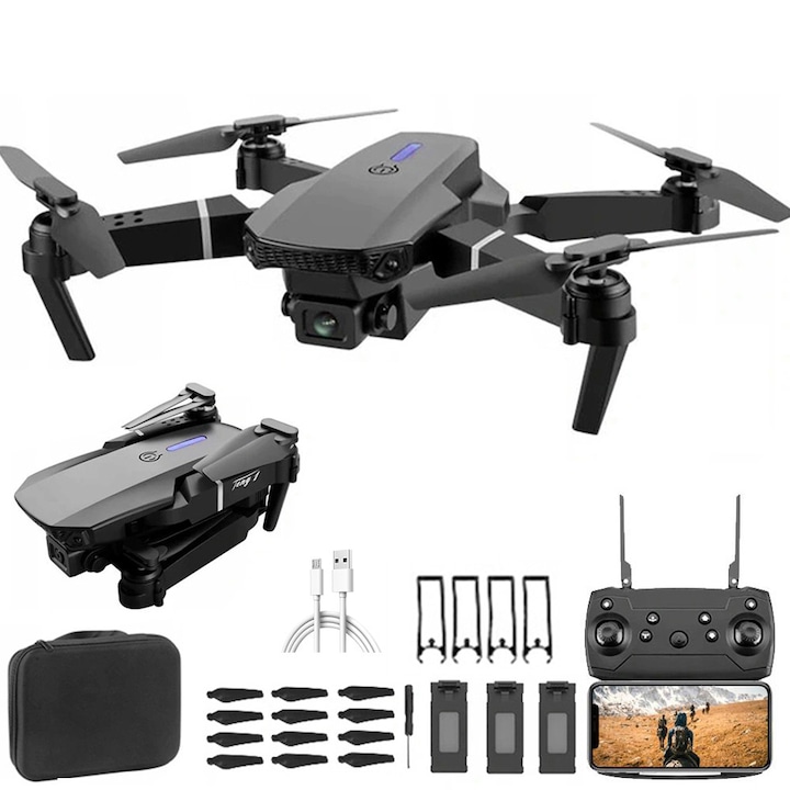 Drona cu 2 camere video, 3 x acumulator 1800 mAh, Gri