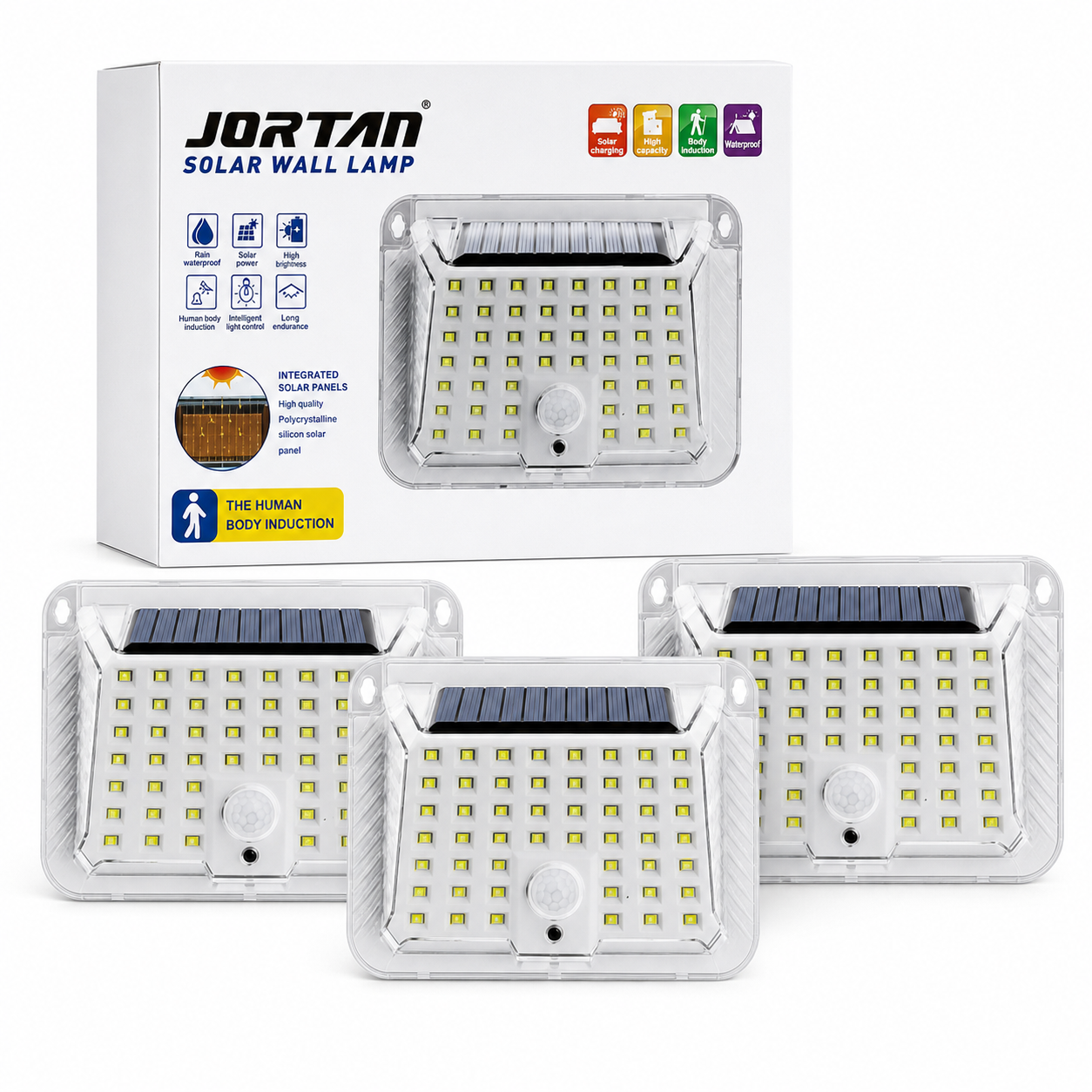 Set 3 x Lampa solara 90 LED Jortan, senzor de miscare