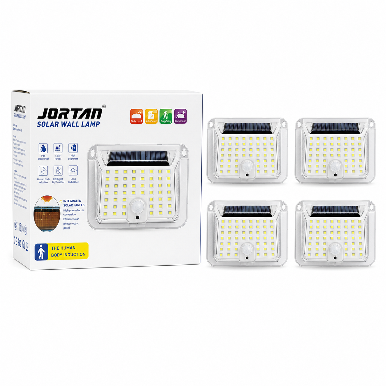 Set 4 x Lampa solara 90 LED Jortan, senzor de miscare